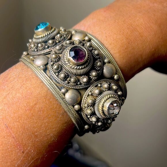 Siam multi colored old silver bracelet - Picture 5 of 5